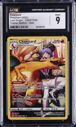 2022 POKEMON SWORD & SHIELD LOST ORIGIN #TG03 FULL ART/CHARIZARD CGC 9 - Image 1