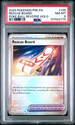 2025 POKEMON PRE EN-PRISMATIC EVOLUTIONS #126 RESCUE BOARD PSA 8 - Image 1