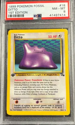 PSA 8 Ditto 1862 1st Edition Fossil 1999 Pokemon Card - Image 1
