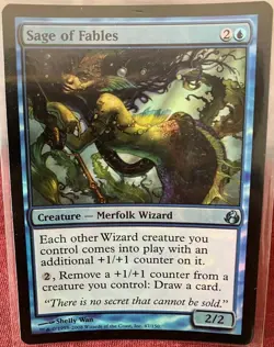 MTG Sage of Fables Foil Card Morningtide Magic Blue Merfolk Wizard - Image 1