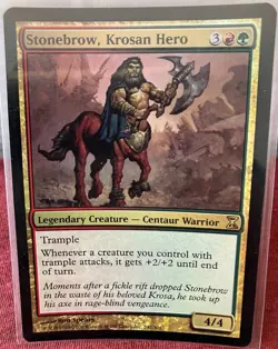 MTG Stonebrow, Krosan Hero Foil Card Time Spiral Magic Gold Legend EDH - Image 1