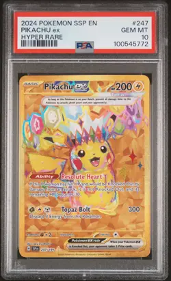 2024 POKEMON SSP EN-SURGING SPARKS HYPER RARE #247 PIKACHU EX PSA 10 - Image 1