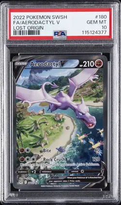 2022 POKEMON SWORD & SHIELD LOST ORIGIN #180 FULL ART/AERODACTYL V PSA 10 - Image 1