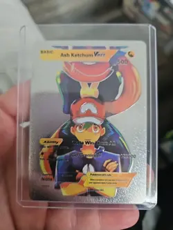 Ash Ketchum Vmax Silver Foil Fan Art Vinyl Collector Pokemon Card - Image 1