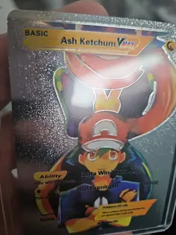 Ash Ketchum Vmax Silver Foil Fan Art Vinyl Collector Pokemon Card - Image 3