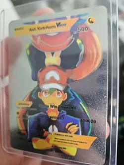 Ash Ketchum Vmax Silver Foil Fan Art Vinyl Collector Pokemon Card - Image 4
