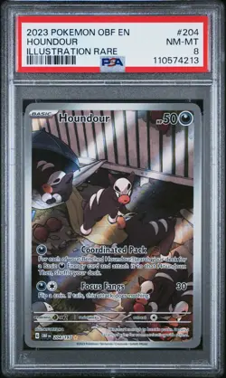 2023 POKEMON OBF EN-OBSIDIAN FLAMES ILLUSTRATION RARE #204 HOUNDOUR PSA 8 - Image 1
