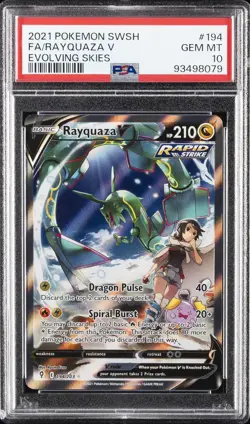 2021 POKEMON SWORD & SHIELD EVOLVING SKIES #194 FULL ART/RAYQUAZA V PSA 10 - Image 1