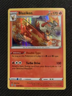 Pokemon ERROR Blaziken #024/189 SWSH03: Darkness Ablaze Holo Rare Pokemon TCG - Image 1