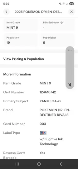 2025 003 Mint Pokemon Drl En Yanmega Ex Psa 9 - Image 3