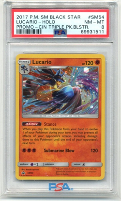 2017 Pokemon Black Star Promo SM54 Lucario Cosmos Holo PSA 9 With Swirl - Image 1