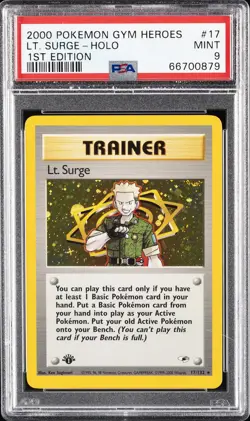 2000 POKEMON GYM HEROES 1ST ED #17 LT. SURGE-HOLO PSA 9 - Image 1