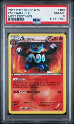 2012 POKEMON B&W NEXT DESTINIES #100 EMBOAR-HOLO PSA 8 - Image 1