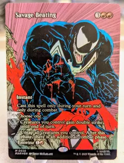 Foil Savage Beating (borderless) M/NM MTG Marvel's Spider-man: Marvel Universe - Image 1