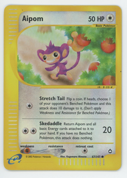 Aipom 67/147 Reverse Holo Near Mint Common Aquapolis Pokemon Card 2002 WOTC - Image 1