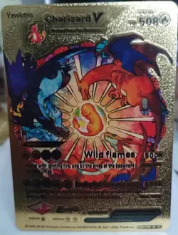 Pokemon TCG Charizard V Wild Flames Fan Art Gold Foil Card. Brand New - Image 1