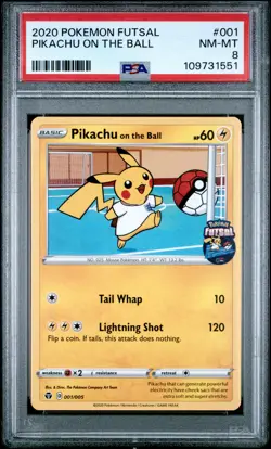 2020 POKEMON FUTSAL #001 PIKACHU ON THE BALL PSA 8 - Image 1