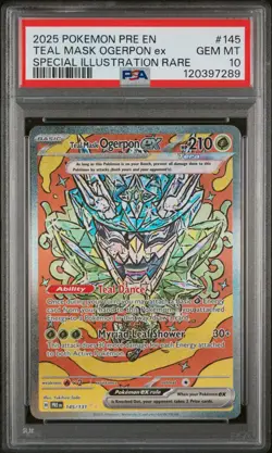 2025 Pokemon Prismatic Evolutions TEAL MASK OGERPON EX 145/131 SIR PSA 10 LOWPOP - Image 1