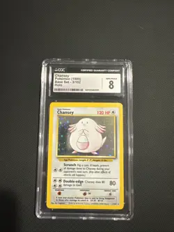 Pokemon TCG Base Set Unlimited Chansey Holo Rare Card 3/102 Vintage WOTC, CGC 8 - Image 1