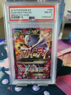 Pokemon XY Breakthrough M Mewtwo EX Full Art Mega Card 160/162 PSA 8 NM-MT - Image 1