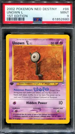 PSA 9 Pokemon 2002 1st Edition Neo Destiny Unown L Common #86 - Image 1