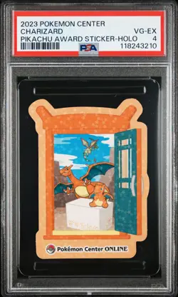 2023 POKEMON CENTER PIKACHU AWARD DELIVERY! STICKER HOLO CHARIZARD PSA 4 - Image 1