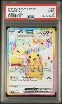 2024 POKEMON SSP EN-SURGING SPARKS ULTRA RARE #219 PIKACHU EX PSA 9 - Image 1