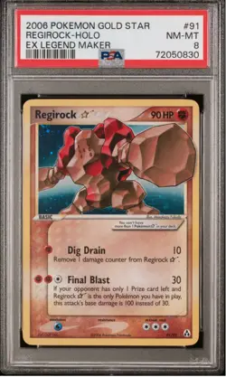 2006 Pokemon Regirock Gold Star EX Legend Maker Holo #91 PSA 8 - Image 1