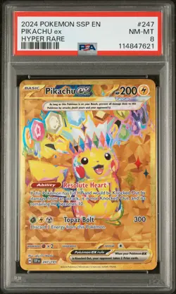 2024 POKEMON SSP EN-SURGING SPARKS HYPER RARE #247 PIKACHU EX PSA 8 - Image 1