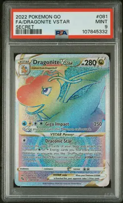 2022 POKEMON GO SECRET #081 FULL ART/DRAGONITE VSTAR PSA 9 - Image 1