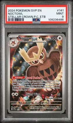 2024 POKEMON SVP STELLAR CROWN POKEMON CENTER ETB PROMO #141 NOCTOWL PSA 9 - Image 1