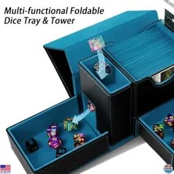 MTG Commander Deck Box & Dice Tower - Holds 100 Double Sleeved Cards, Black/Cyan - Image 2