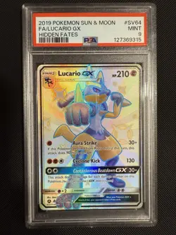 2019 Pokemon Lucario GX Full Art Hidden Fates SV64/SV94 PSA 9 MINT - Image 1