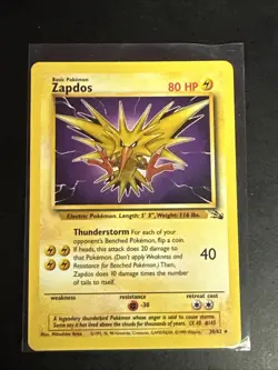 Pokemon Card - Zapdos 30/62 LP Non Holo Rare Unlimited Fossil WoTC 1999 TCG LP - Image 1