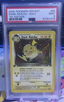 2000 Pokemon Rocket 1st Edition Dark Raichu Holo Rare #83/82 PSA 9 - Image 1