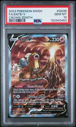 2023 POKEMON SWORD & SHIELD CROWN ZENITH #GG36 FULL ART/ENTEI V PSA 10 - Image 1