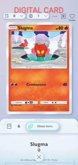 Slugma Pokemon Pocket Mobile Game Card Secluded Springs Set ◇ Rare Trade Card - Image 1