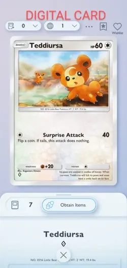 Teddiursa Pokemon Pocket Mobile Game Card Secluded Springs Set ◇ Rare Trade Card - Image 1