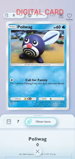 Poliwag Pokemon Pocket Mobile Game Card Secluded Springs Set ◇ Rare Trade Card - Image 1