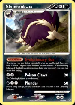 Pokemon Card Skuntank lv.40 26/100 DP Stormfront Rare Vintage 2008 LP - Image 1