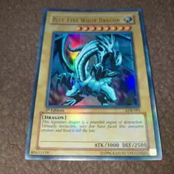 2002 Blue Eyes White Dragon LOB-001 1st ED Ultra Rare Holo YuGiOh Card English - Image 2