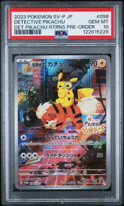 2023 POKEMON JAPANESE SV-P PROMO #098 DETECTIVE PIKACHU PSA 10 - Image 1