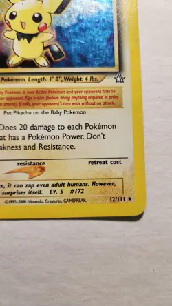 2000 Pichu 12/111 - Neo Genesis Baby Pokemon Holo Rare - Pokemon TCG - MP - Image 3