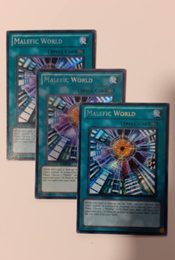 3 x Malefic World (PLAYSET) SUPER RARE Limited Ed LP/P YMP1-EN008 - Image 1