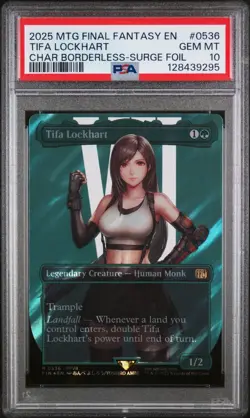 2025 MTG FINAL FANTASY CHARACTER BORDERLESS-SURGE FOIL TIFA LOCKHART PSA 10 - Image 1