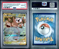 2019 POKEMON SUN & MOON UNIFIED MINDS #1 ROWLET & ALOLAN EXEGGUTOR GX PSA 10 - Image 2
