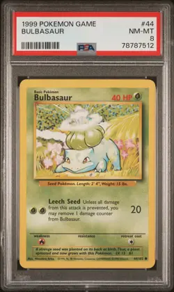 1999 POKEMON BASE SET UNLIMITED #44 BULBASAUR PSA 8 - Image 1