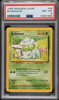 1999 POKEMON BASE SET UNLIMITED #44 BULBASAUR PSA 8 - Image 1