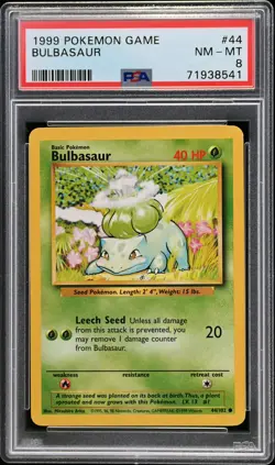1999 POKEMON BASE SET UNLIMITED #44 BULBASAUR PSA 8 - Image 1