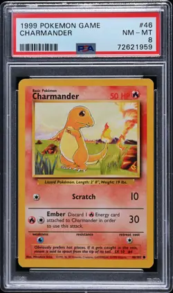 1999 POKEMON BASE SET UNLIMITED #46 CHARMANDER PSA 8 - Image 1